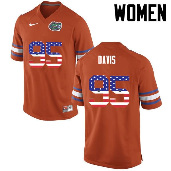 Women's NCAA Florida Gators Keivonnis Davis #95 Stitched Authentic USA Flag Fashion Nike Orange College Football Jersey CST7465OZ